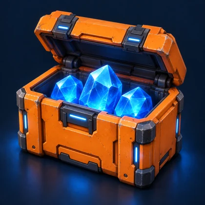 Orange supply crate with blue power crystals