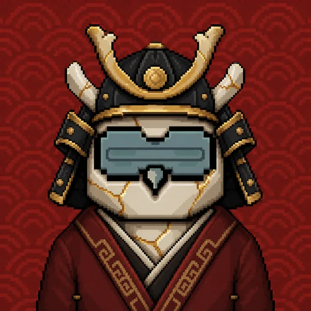Kintsugi Ronin owl wearing a kabuto helmet and kimono