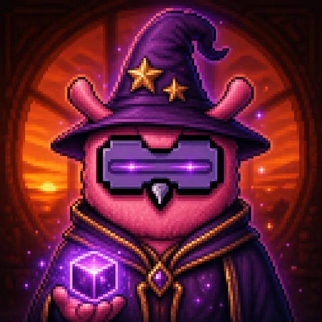 Candy Nonce Wizard owl with a tall crooked hat holding a glowing cube