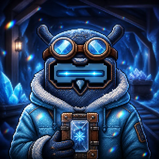 Cold Storage Yeti owl in a heavy parka with frost goggles on its horns