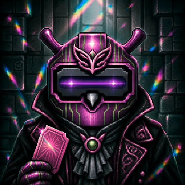 Opera Sentinel owl with a dramatic half-mask and velvet coat in magenta